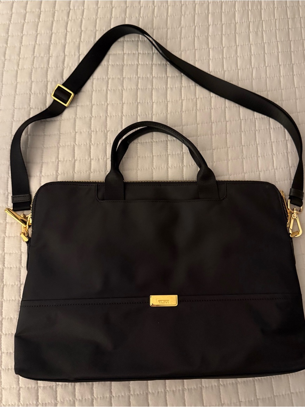 TUMI Black Nylon Laptop Briefcase Gold Hardware